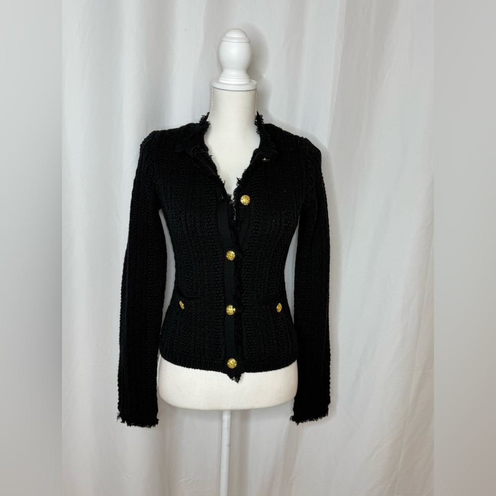 NWOT EXPRESS BLACK TEXTURED EMBELLISHED BUTTON FRINGE SWEATER JACKET CARDIGAN - Picture 4 of 4